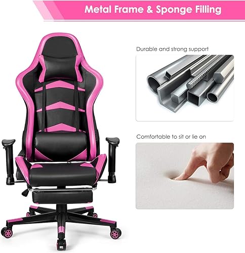 Miniatura 9 de GOFLAME Silla de juegos de estilo de carreras, silla ergonómica giratoria para computadora con reposacabezas y soporte lumbar, silla de masaje de