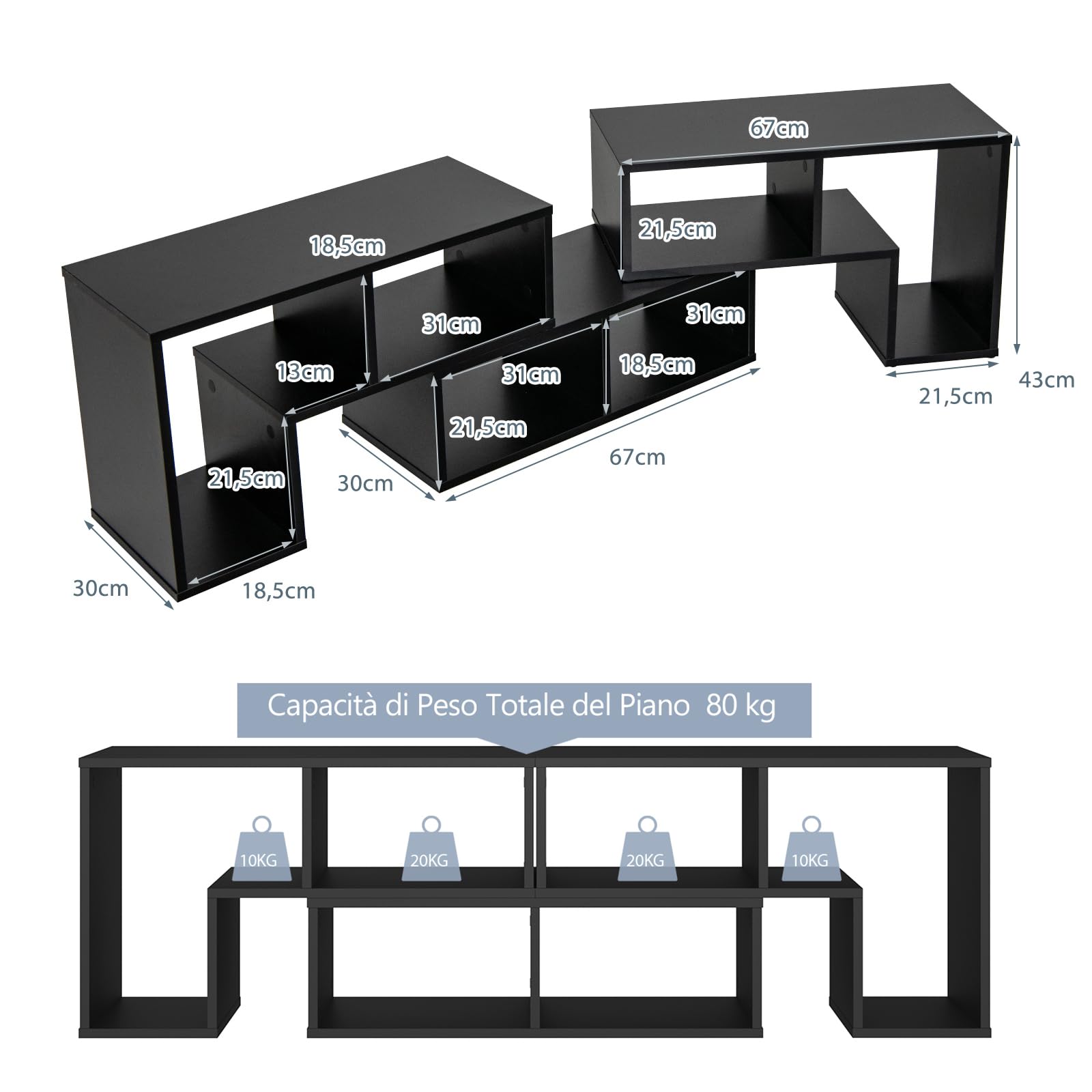 Stand TV GYMAX 3 Pezzi 134x30x43 Cm Poltrona Freely Combinabile - Dettaglio