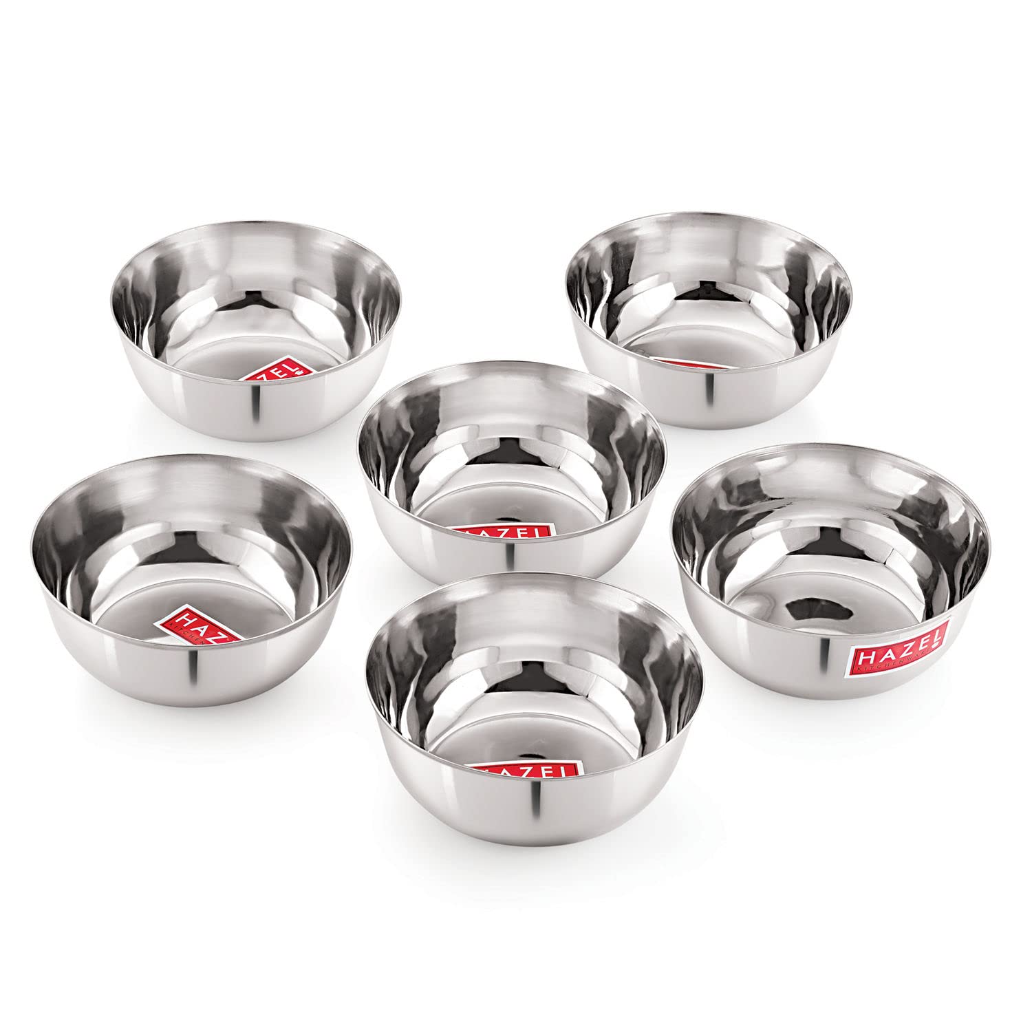HAZEL Steel Bowl Set of 6 |Stainless Steel Serving Bowl Set | Bowls for Soup, Salad, Ramen, Cereal | Vati Set of 6, 400 ML