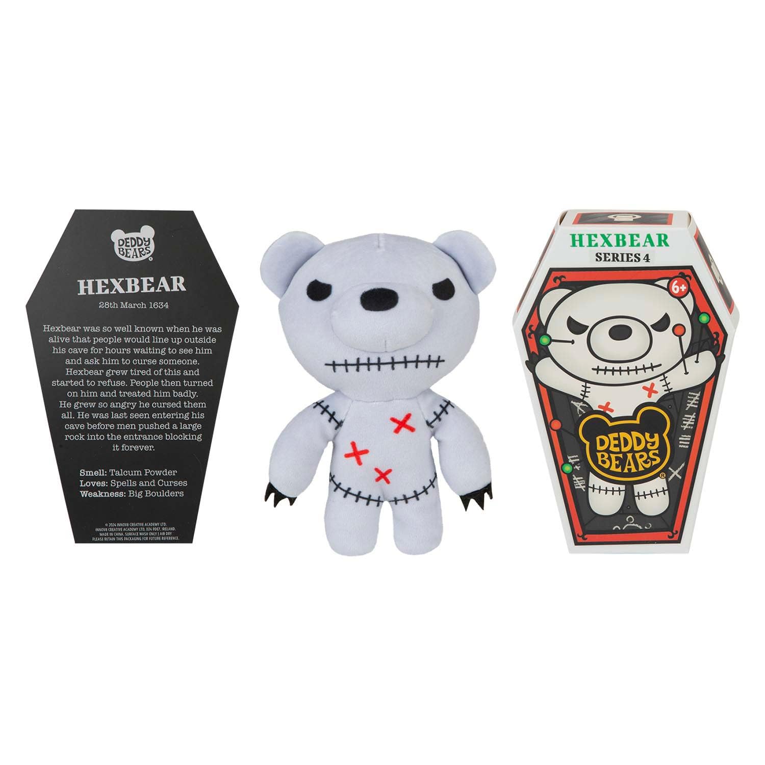 Deddy Bears Hexbear Soft Toy 14cm Coffin Box, Plush Idea Spooky Collectable - 15cm X 8cm Grey X 1