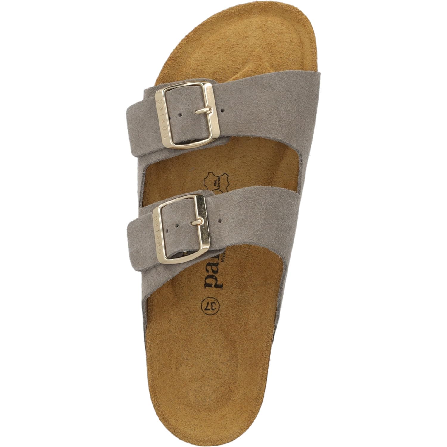 Palado Pantoletten Damen Korfu Suede Premium Leather - bequeme Sandalen Made in Spain - Hausschuhe mit Kork-Fußbett - modische Sommerschuhe