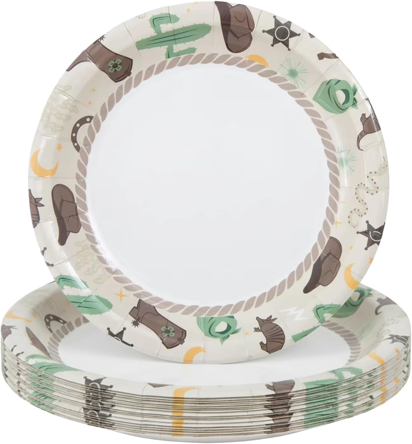 Fun Express Western Icons Paper Dessert Plates - Dinnerware Icons Paper Plates for Baby Shower Favors Party Decorations - 8 Pieces
