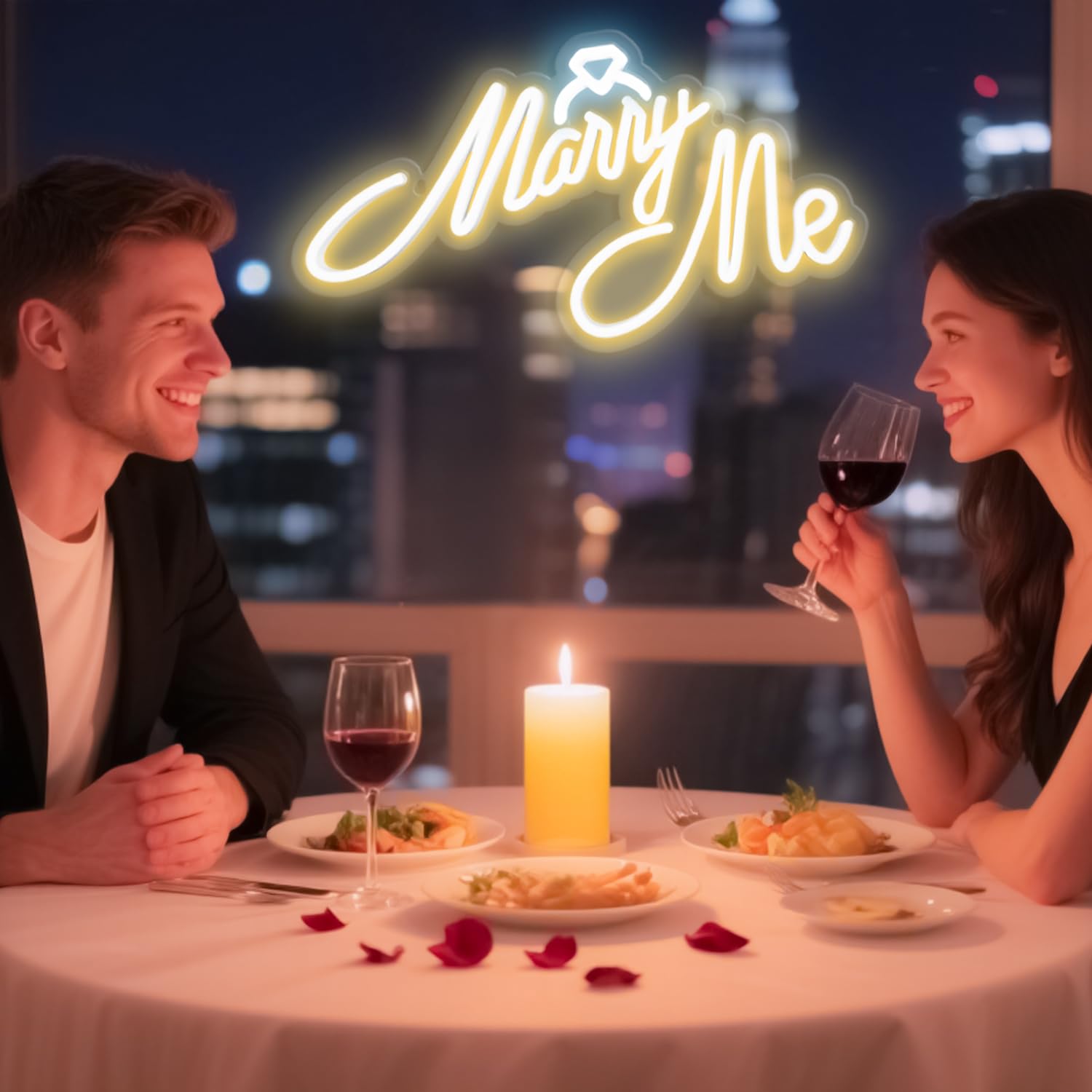 Neonschild mit Aufschrift "Marry Me", LED-Neonschild, Wanddekoration für Verlobungsantrag, Hochzeitszeremonie, Hintergrund, Dekoration, 40,6 x 22,9 cm, USB-betrieben, 10 warme Helligkeit
