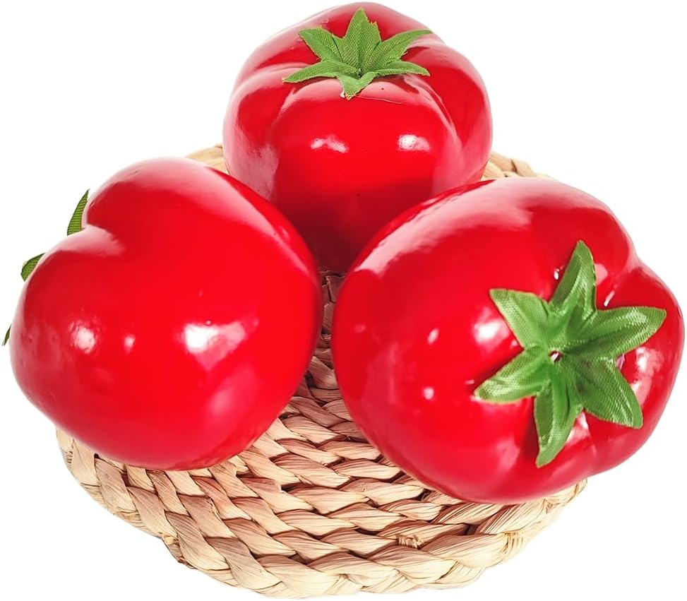 Ebonee Artificial Tomato Lifelike Veggies Simulation Tomatoes Model for Home Kitchen Decor, Fake Fruit Vegetable Decoration for Food Photo Props Party Decor (6 Pack)