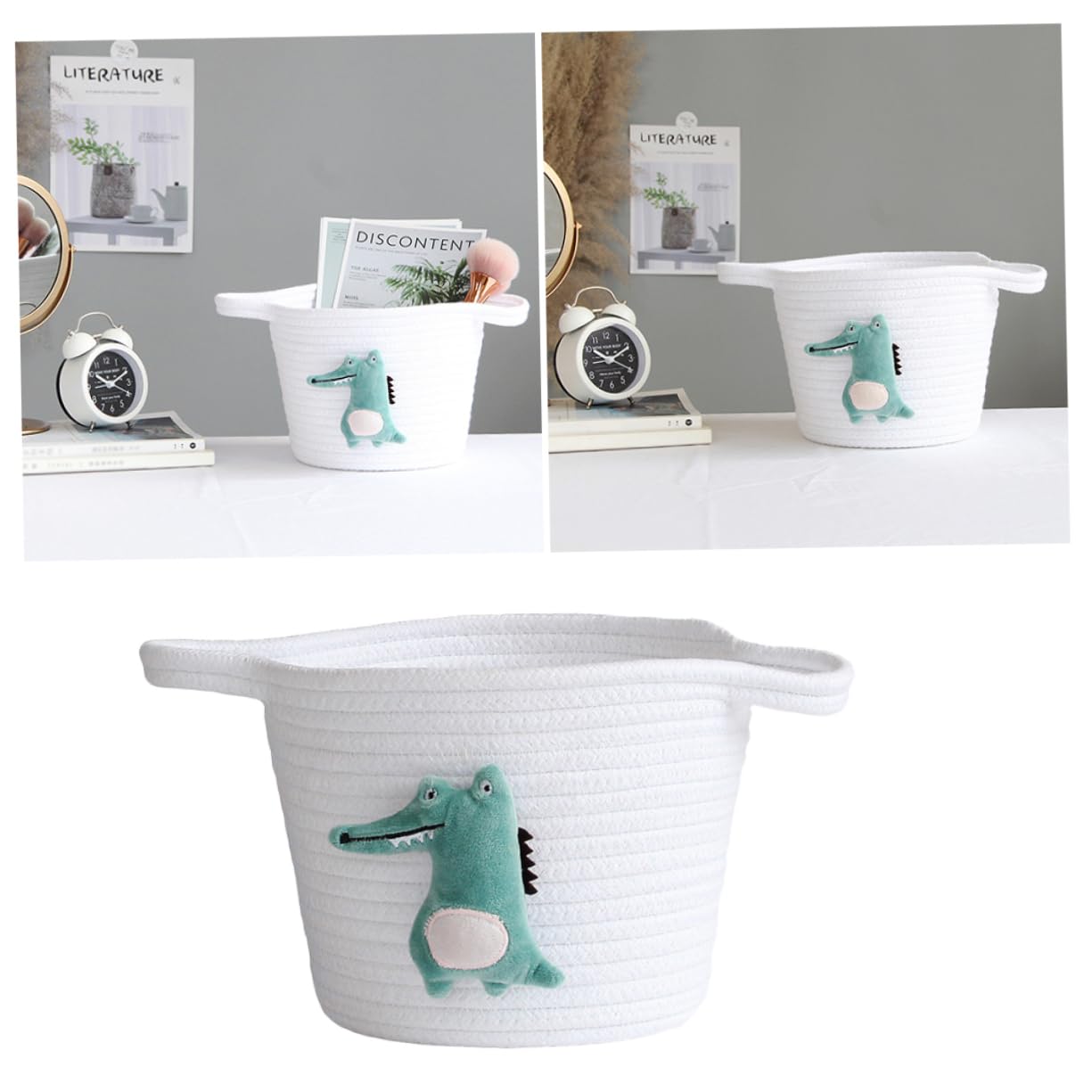 ABOOFAN Sundries Organizer Curtains for Bedroom Fruit Trays Kids Laundry Hamper Stuff Container Toy Storage Rope Bins Woven Storage Basket Makeup Brush Organizer White Household