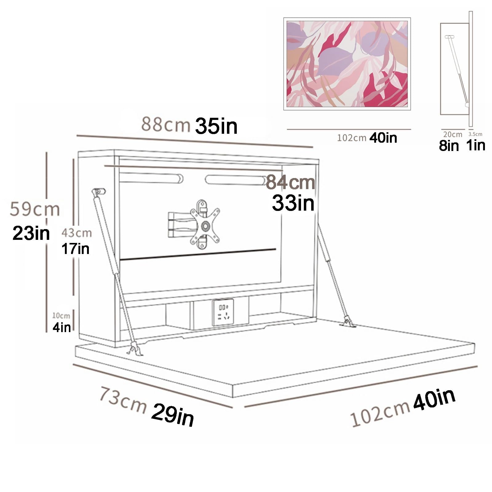Mesa Plegable Montada En La Pared con Puertas De Salida Y Puertos USB con Compartimentos De Almacenamiento Multifuncionales para La Estación De Trabajo De La Computadora Portátil