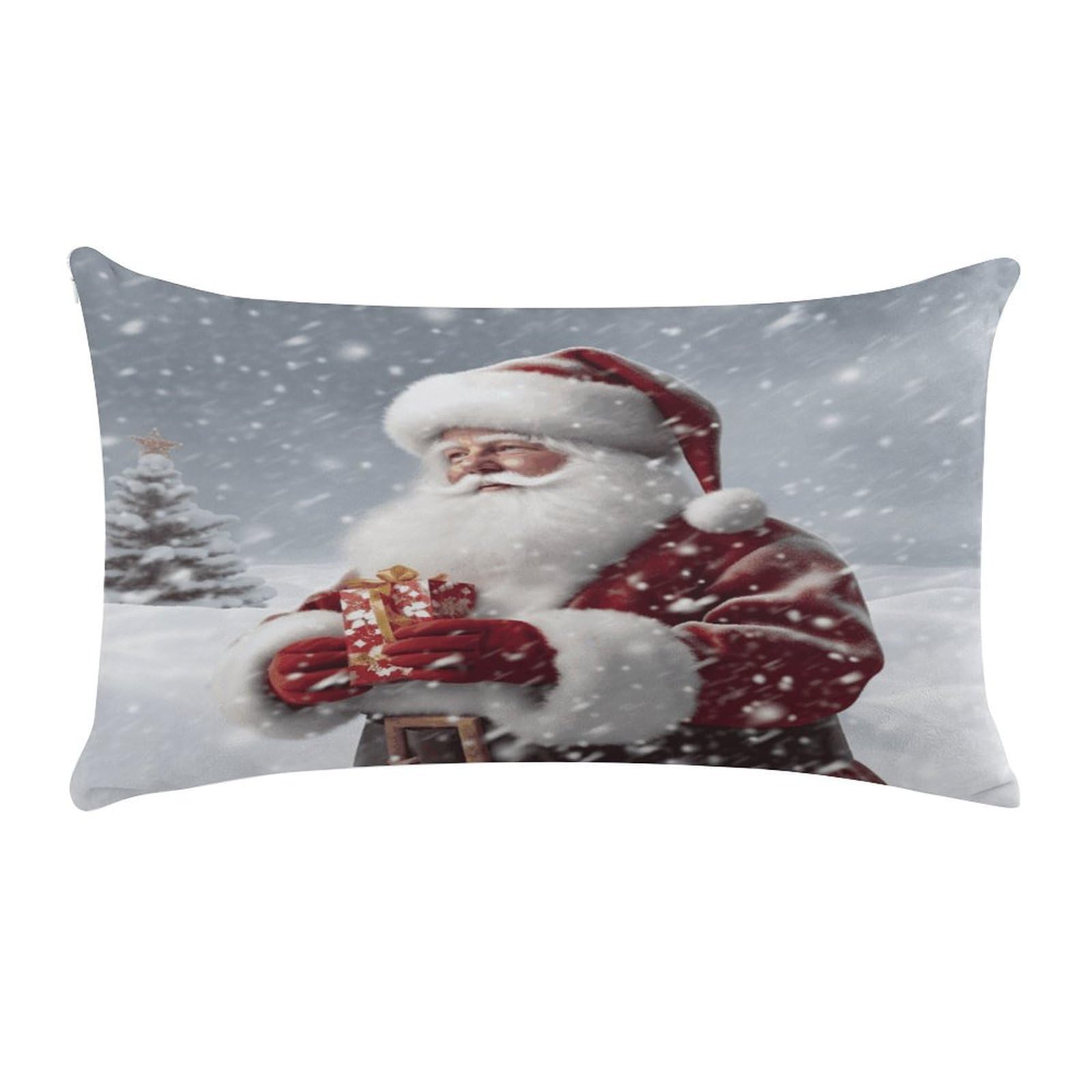 Santa Claus Snow Secenry Pillow Cover Super Soft Pillowcase Luxury Cozy Fuzzy Velvet Pillow Shams Breathable Standard Pillow Cases with Zipper Wrinkle-Free Pillow Cover 12 "×20 "