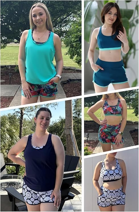 3 Piece Tankini with Shorts - Modest Swimsuit Tummy Control Bathing Suits Athletic Sports Swimwear with Pockets - Image 7