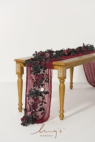 Miniatura 2 de Ling's Moment Guirnalda de Flores Artificiales Negra Burdeos de 5 Pies, Hojas de Rosas Falsas, Guirnalda Floral, Flores de Arco, Enredadera para