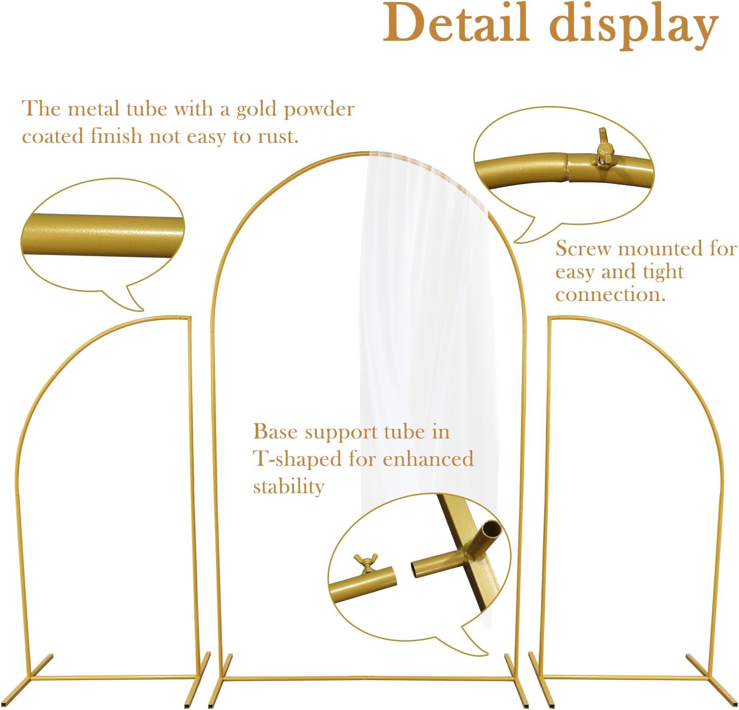 Wedding Arches for Ceremony,3Pcs/Set Wedding Arch Metal Geometric Irregular Garden Arch Easy Assembly Gold Backdrop Stant Balloon Arch for Bridal Birthday Baby Shower Party Decoration (Gold)