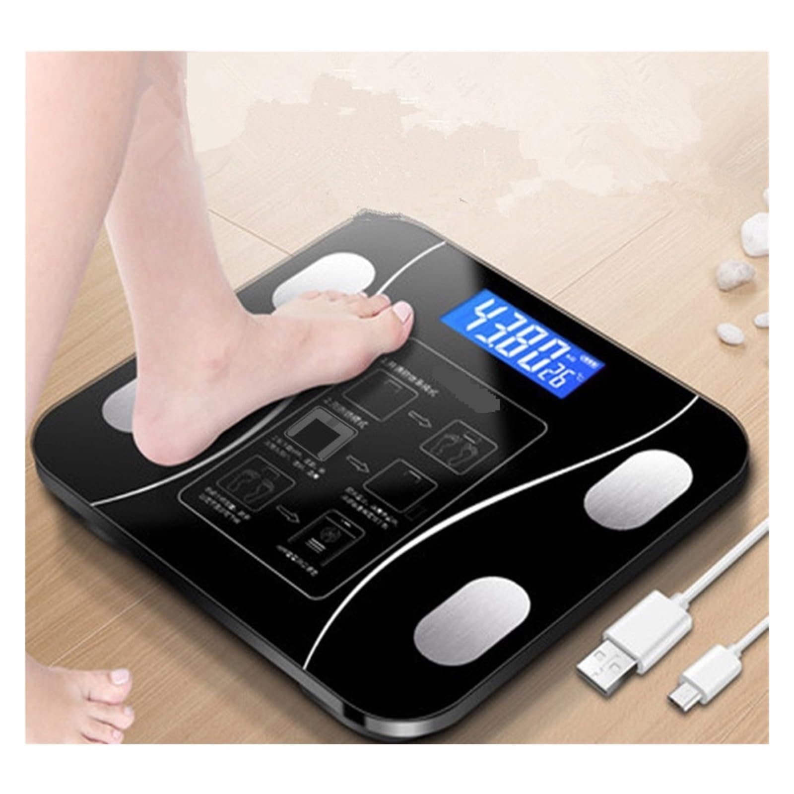 Analyseur De Santé De Compositions De Forme Physique De Corps Intelligent Avec L'échelle De Poids Numérique Sans Fil Rechargeable D'USB D'échelle De Smartphone(Batteries)