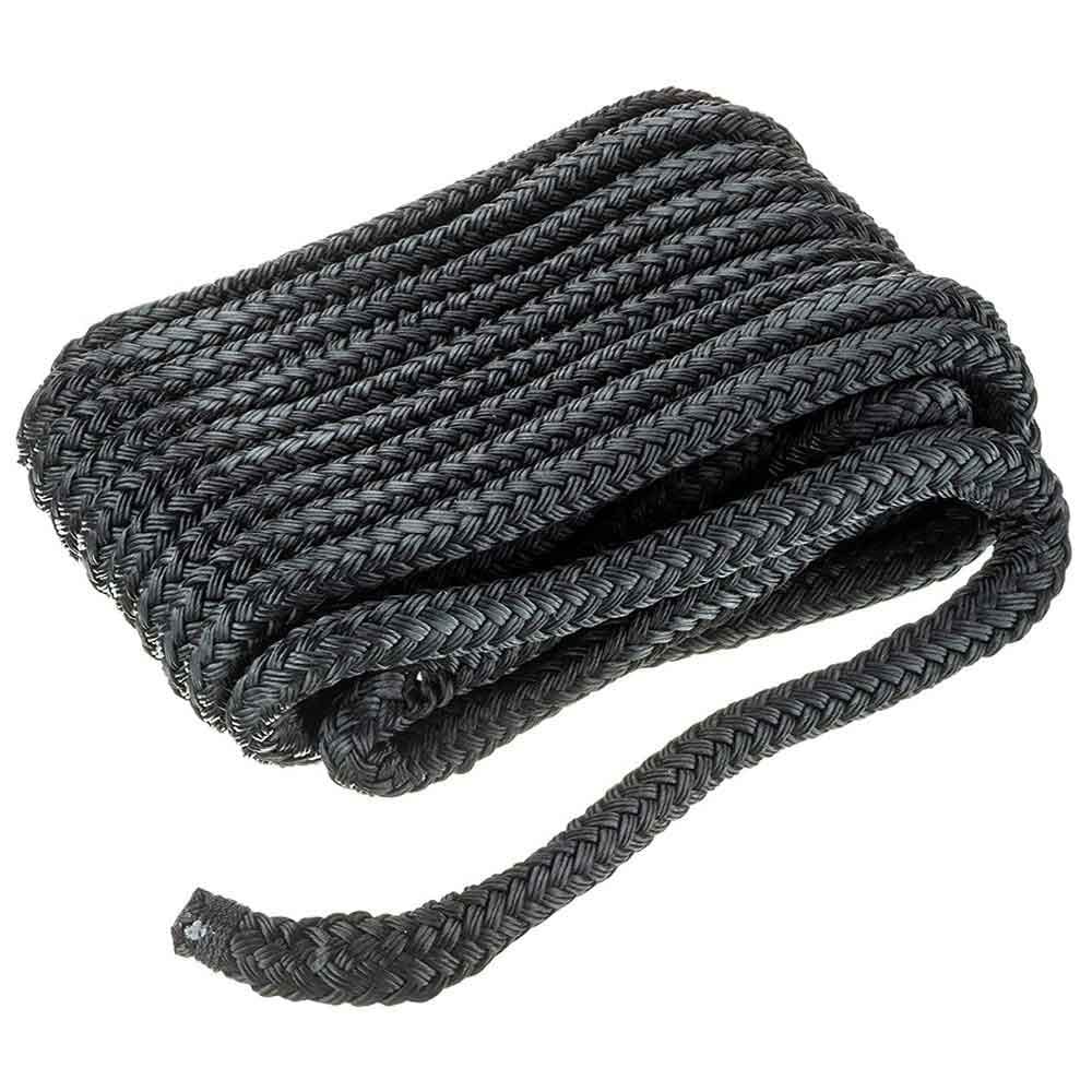 Seachoice Double-Braid Nylon Dock Line w/Eye Splice, Pre-Shrunk, Heat Stabilized, 5/8 in. X 30 Ft., Black