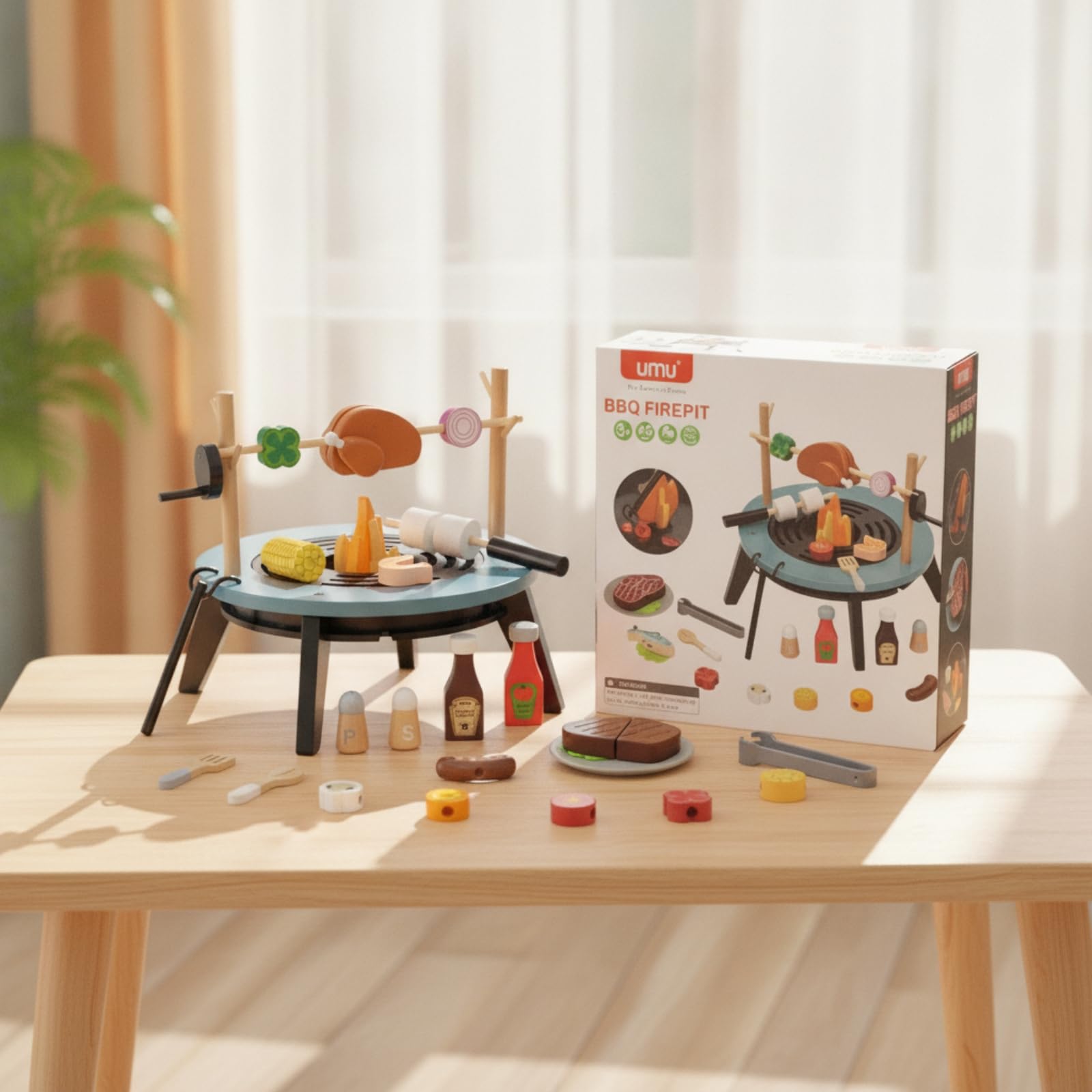 Griglia Giocattolo in Legno Realistico Barbecue Giocattolo Creativo Gioco di Ruolo per Bambini, Genitori Papà, Cameretta, Area Giochi, Asilo Nido