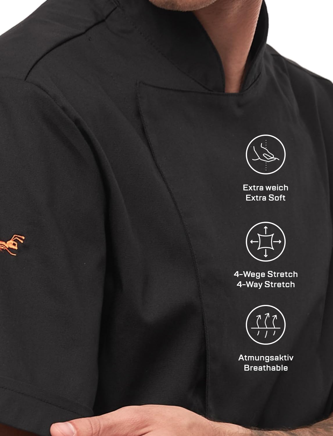Veste de Cuisine Chef Homme Professionnel Manches Courtes Noir Blanc Gris