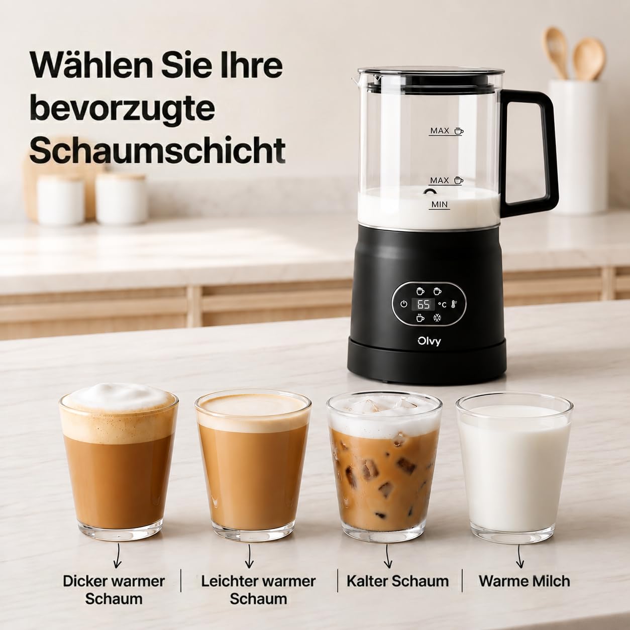 Olvy Milchaufschäumer Elektrisch | Milchschaumgerät für Barista Qualität