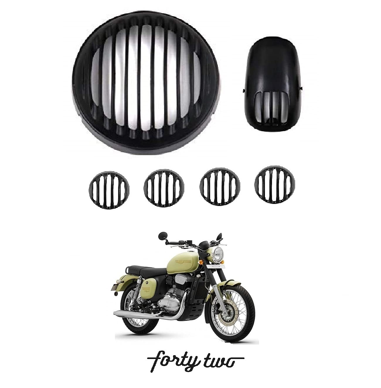Gate 7 Metallic Headlight,Tail light & Indicator Grill set for Jawa
