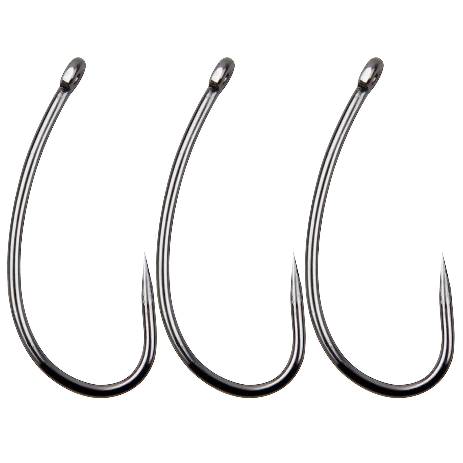 JSHANMEI 100pcs/lot Mystic Carp Long Curve Shank Barbless 8245 Non Barb Carp Fishing Hooks Open Water Xtreme Barbless Fishing Tackle Barbless Hooks Kit (6#-100pcs)