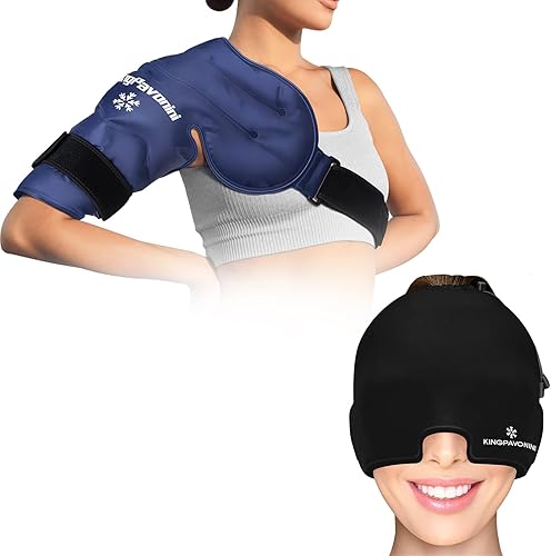 Miniatura 1 de Manguito rotador de hombro para terapia de frío y casquillo de alivio del dolor de cabeza de migraña