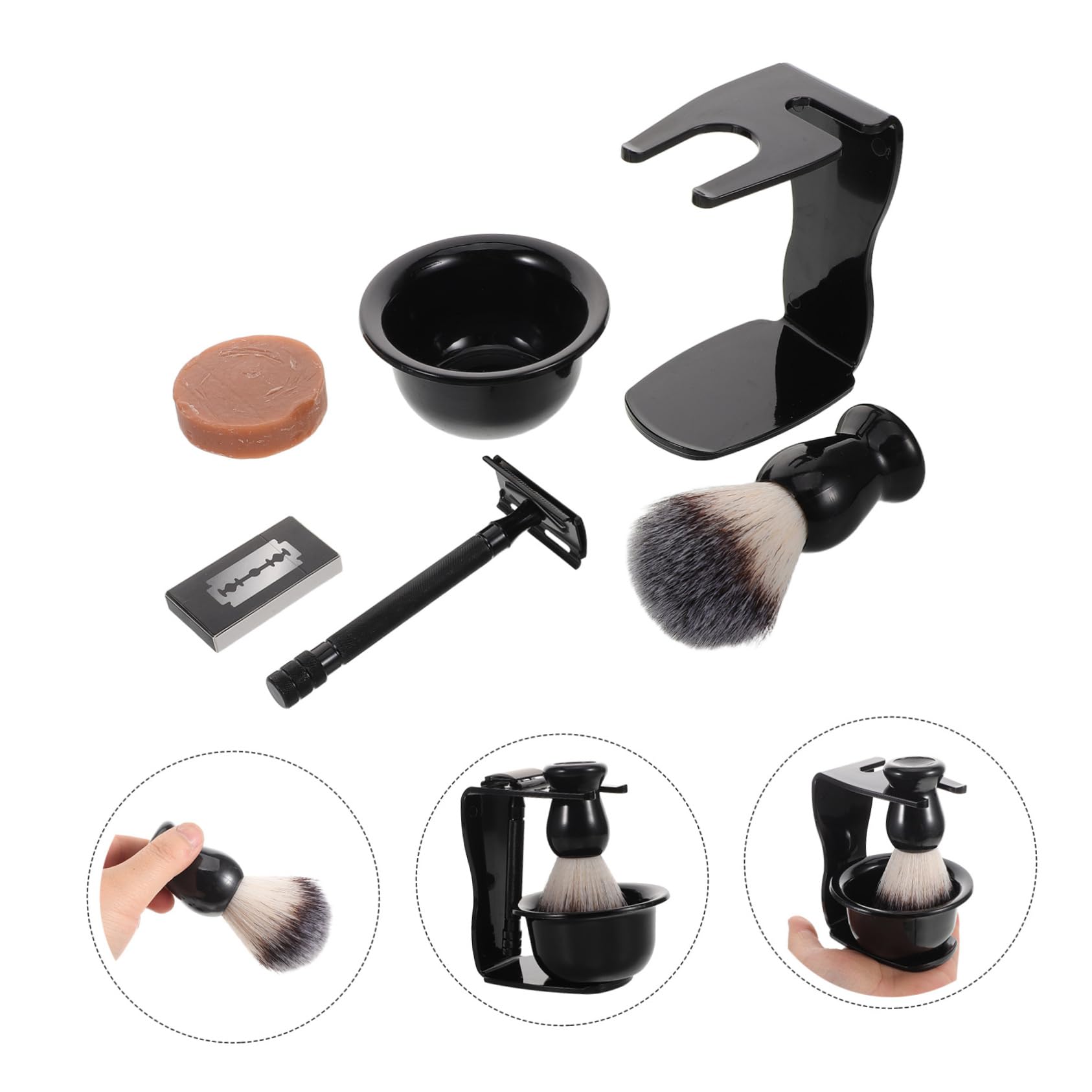 WOONEKY Set da Barba Tradizionale da Uomo Compatto e Leggero Spazzola per Baffi, Ciotola per Rasatura in Plastico e Supporto per Rasoio per Viaggi di Lavoro