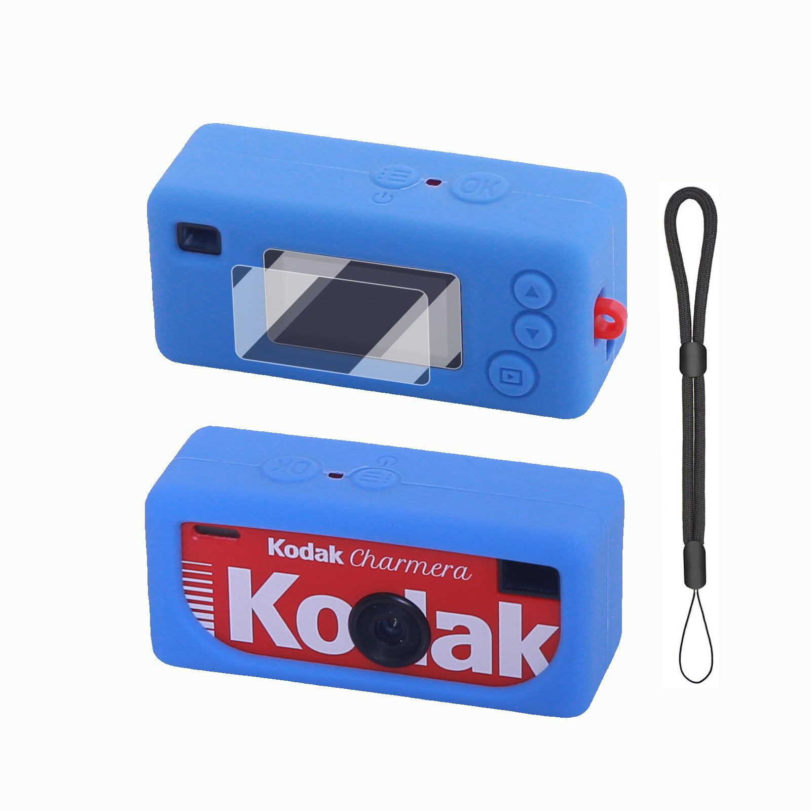 Frevyve Case for Kodak Charmera Keychain Digital Camera, Soft Silicone Protective Case with Screen Protector and Wrist Strap Accessories for Kodak Blind Box Mini Camera, Anti-Scratch - Blue