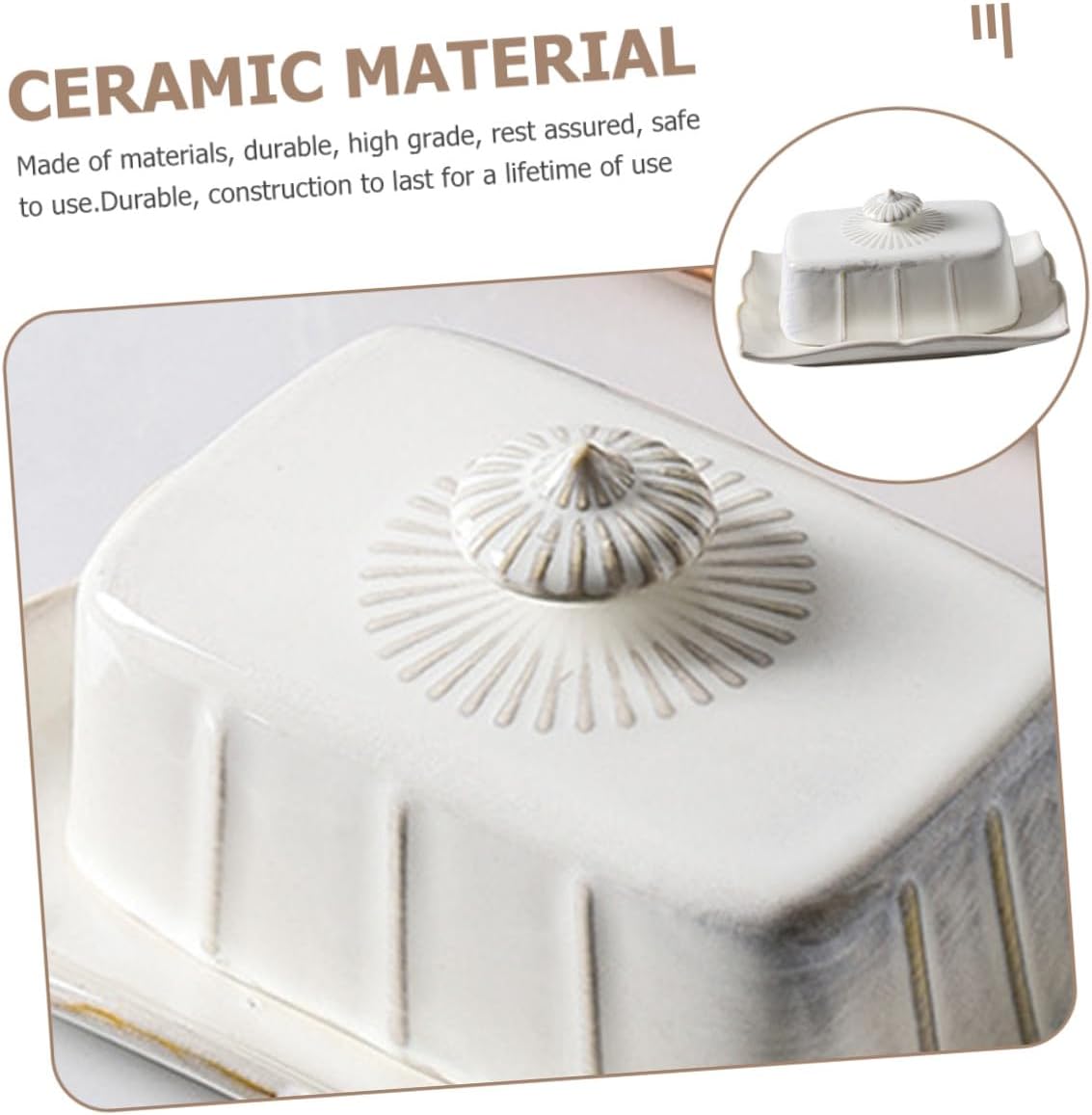 NUOBESTY Ceramic Butter Dish with Cover Heat-resistant Snack Service Plate Practical White Porcelain Cheese Tray for Kitchen and Dining Microwave Safe Food Serving Platter