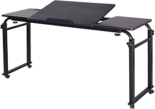 Overbed Table with Wheels Mobile Laptop Desk Cart Computer Table Over The Bed Table Adjustable Height and Length with Tilt Stand Board for Hospital and Home - coolthings.us