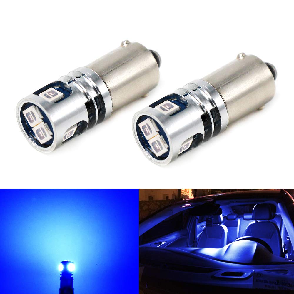 BA9S Blue LED Light Bulbs, Super Bright 2835 5-SMD Miniature BA9 1816 1889 1895 64111 H5W H10W LED Replacement for Car Interior Map Dome Reading Instrument Panel Lights, Pack of 2
