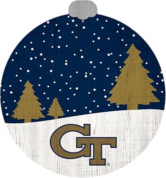 Fan Creations NCAA Georgia Tech Yellow Jackets Snow Scene Ornament 3.5 Rustic MDF Christmas Tree Decoration