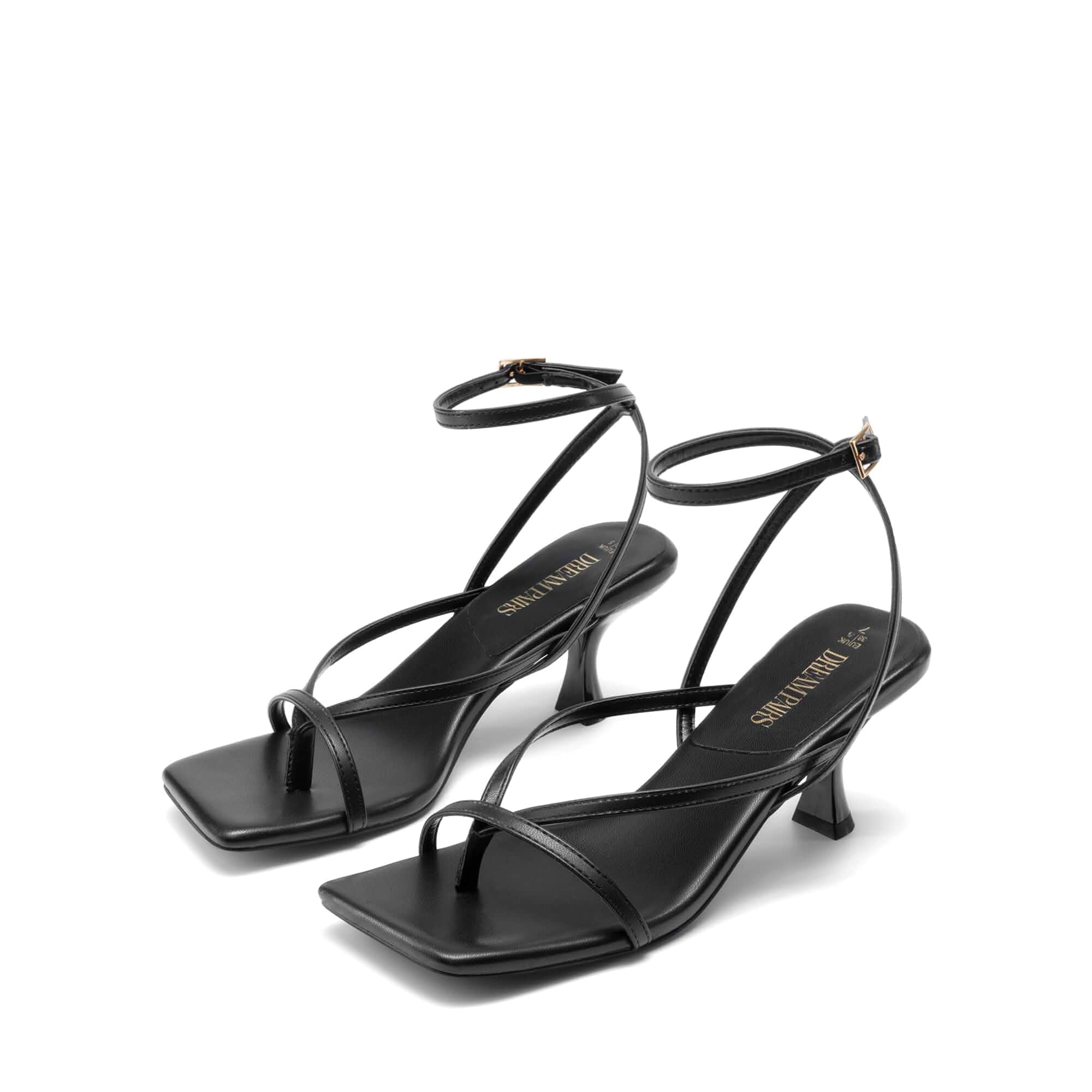 DREAM PAIRS Women's Dressy Thong Kitten Heel Sandals Strappy Square Open Toe Heels with Ankle Strap, Comfort Heeled Sandals for Wedding Guest, Party, Prom Occasions