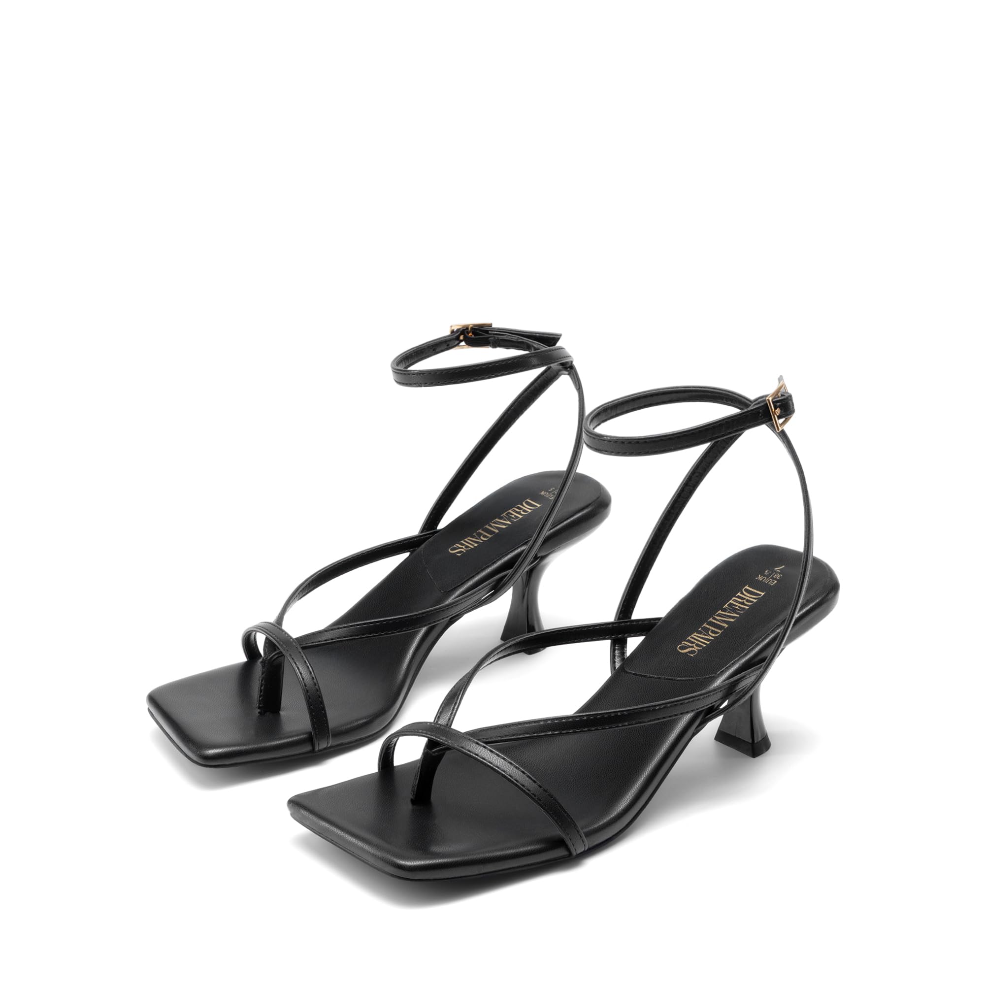 Photo 1 of DREAM PAIRS Women's Dressy Kitten Heel Sandals, Sylvestra Strappy Open Square Toe Heels with Ankle Strap for Wedding Guest, Parties and Special Occasions,Size 7.5,Black-Pu,SDHS2405W