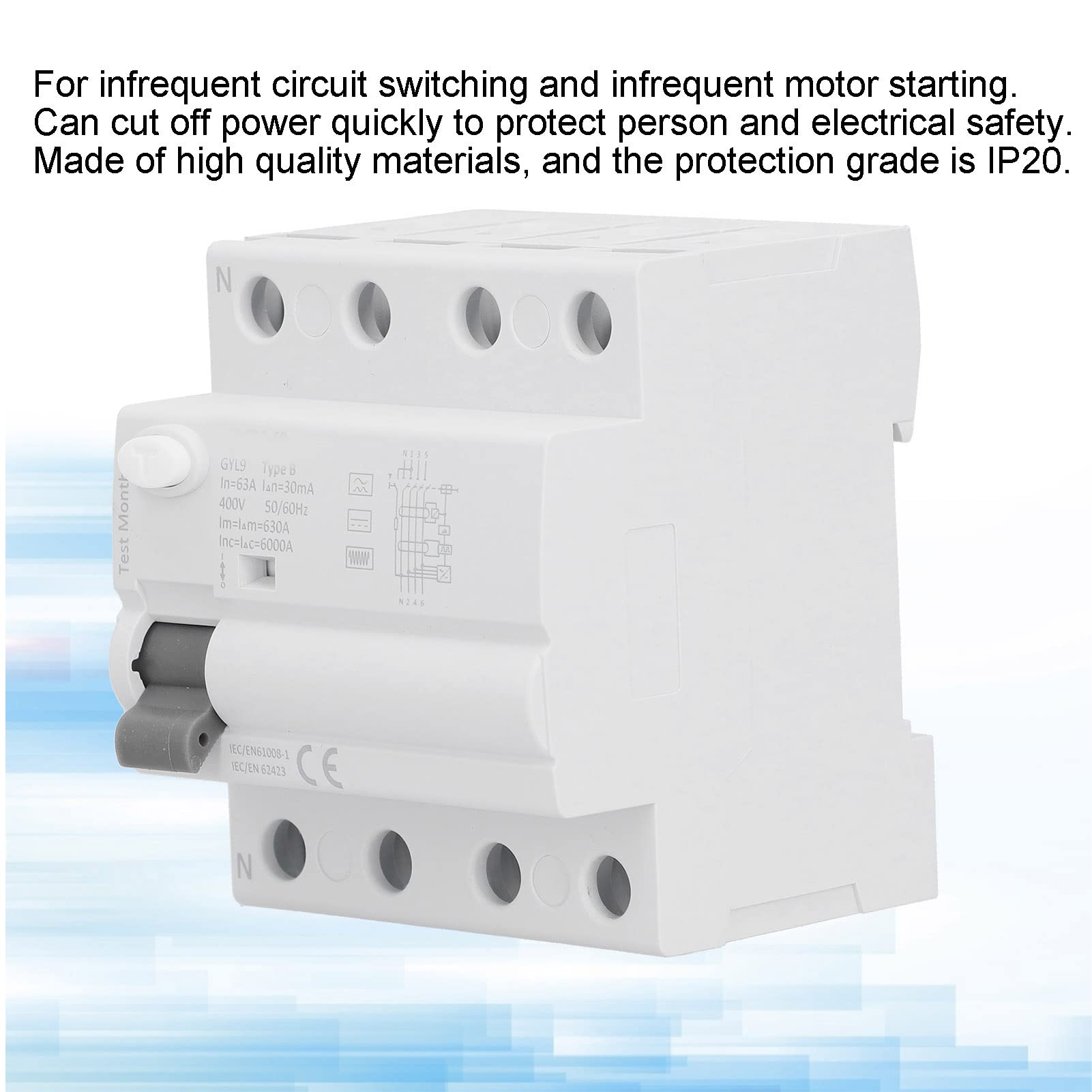Interruttore automatico differenziale ad alta sensibilità 4P 63A 30mA 400V Interruttore di protezione di sicurezza per case fabbriche hotel