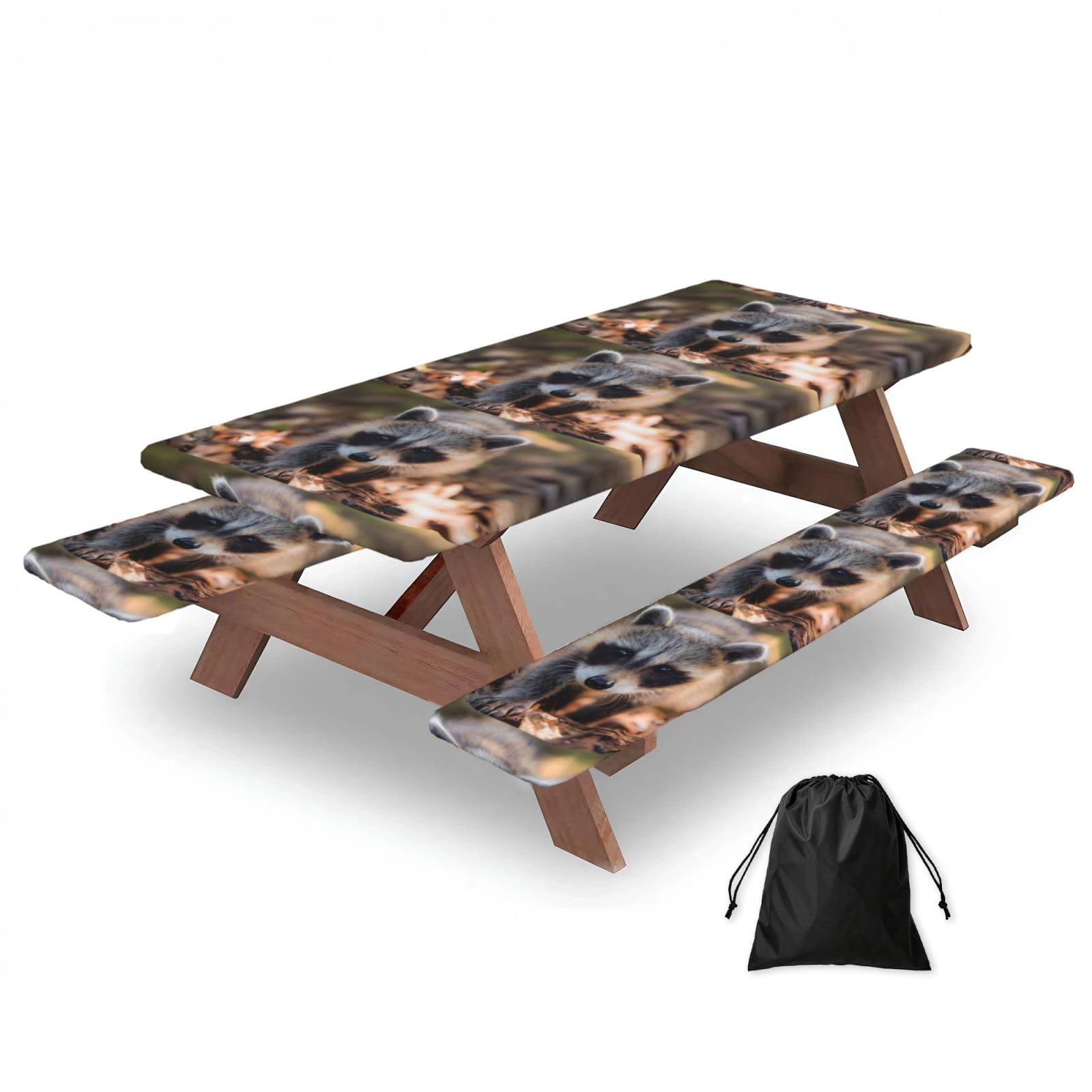 Zyjhyy Black Cub Raccoon Print 3 Pack Wipeable Picnic Bench Cover And Table Cover Lightweight Table Cloth For Camping Outdoor