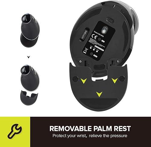 Miniatura 7 de DeLUX Mouse ergonómico inalámbrico con 4000 DPI, mouse vertical con receptor USB y BT1 + BT2, 6 botones y reposamanos extraíble para computadora