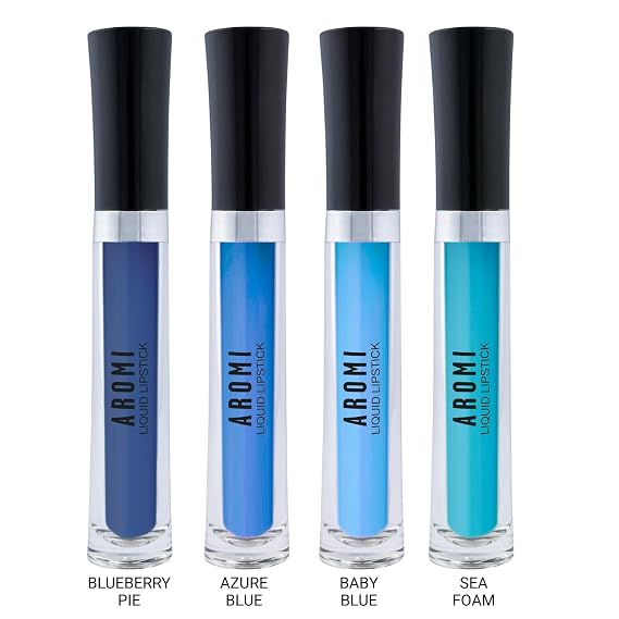 Aromi Matte Liquid Lipstick Bundle | Long-lasting, Light, Baby Blue, Dark Navy, Sea Foam, Azure Blue Lip Color for Women (BlueLiquid Lipstick Bundle)