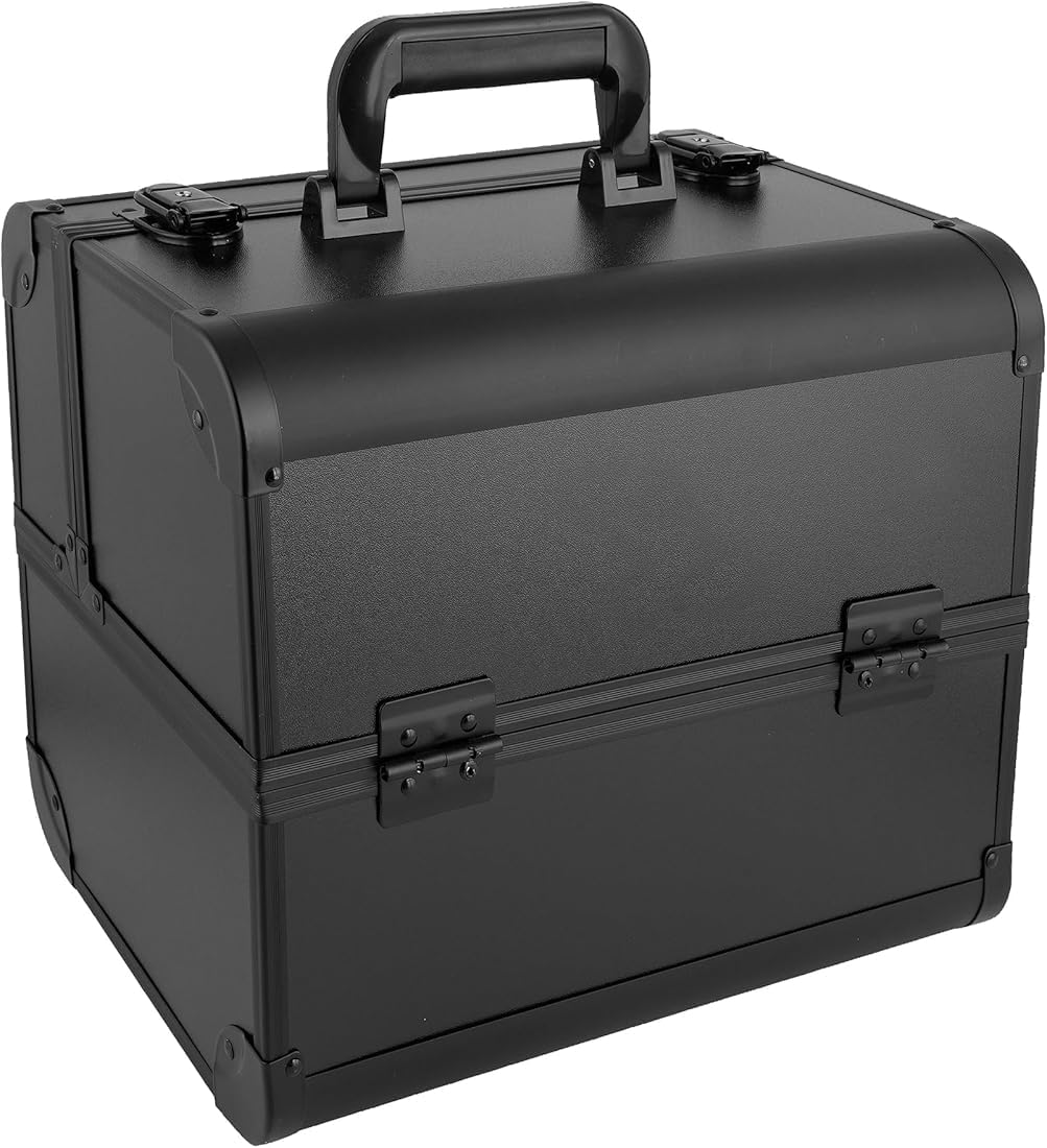 Professional Makeup Train Case, Black, Aluminium, Cosmetic Organiser with Carry Handle and Secure Latches-image-27