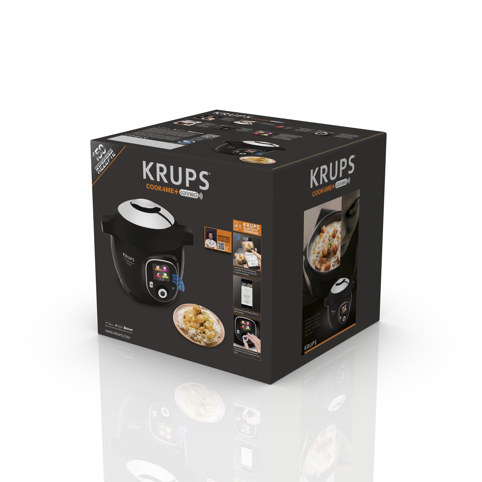 Krups CZ7158 Cook4Me+ Connect Multikocher | 1600 Watt | elektrischer Schnellkochtopf | inkl. kostenlose App | Bluetooth Steuerung | 4 Liter Fassungsvermögen | schwarz/grau