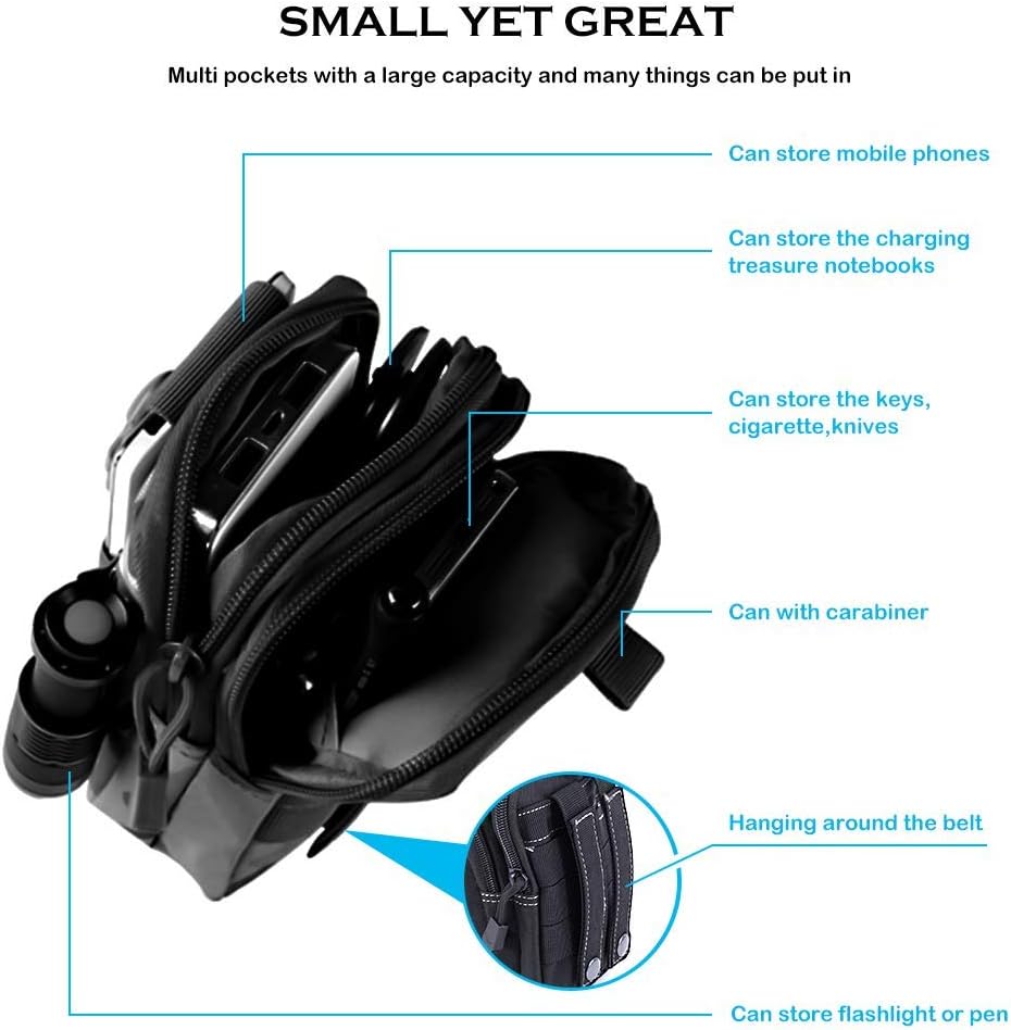 Hiking Pole Detachable Lightweight & Outdoor Tactical Holster Military Molle Hip Waist Belt Bag & Compression Socks Stretchy Zipper SM,Black