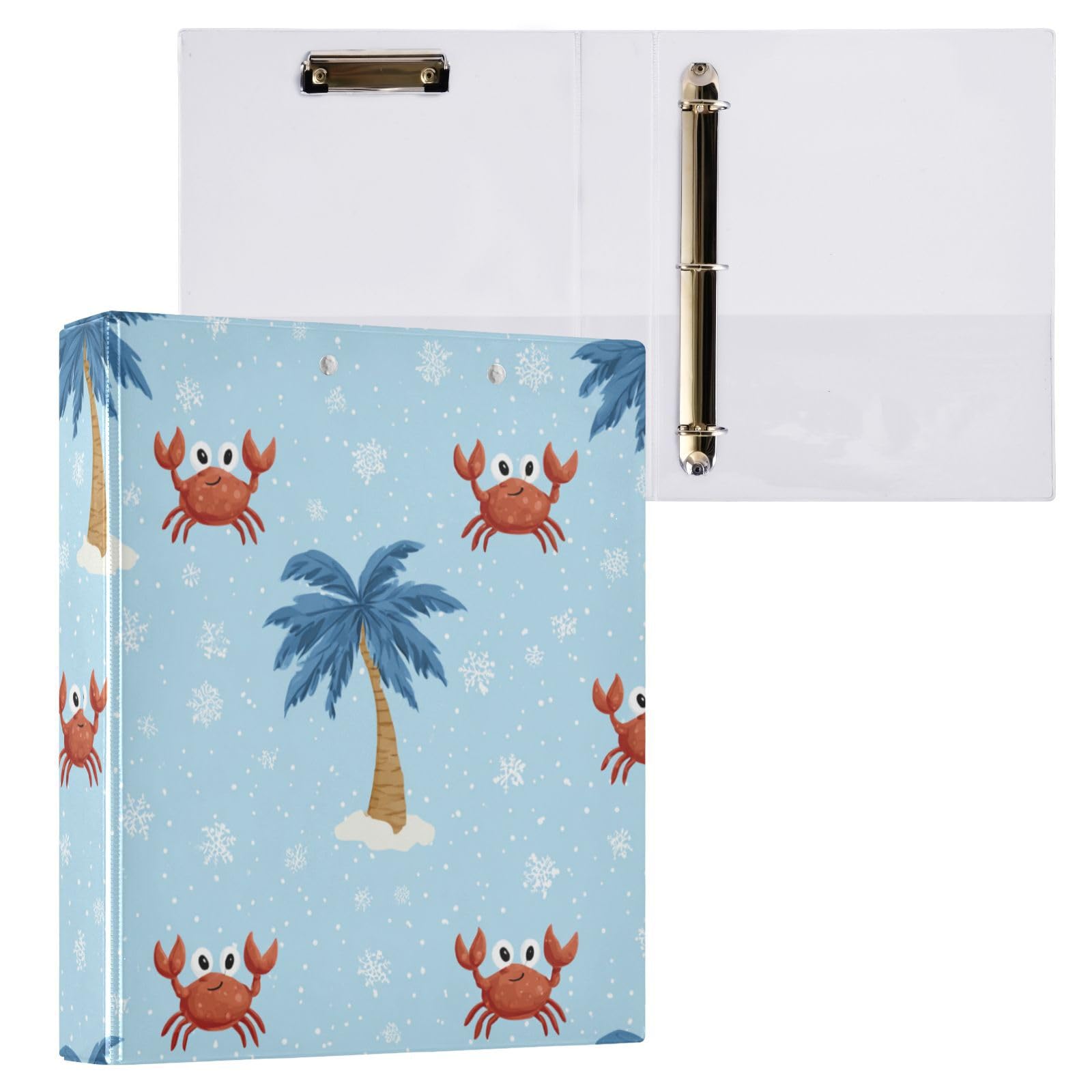 Kcldeci Raccoglitore a 3 anelli con copertina rigida per carta formato lettera, palma granchio, anelli rotondi da 3,8 cm, organizer per scuola/ufficio, confezione da 2