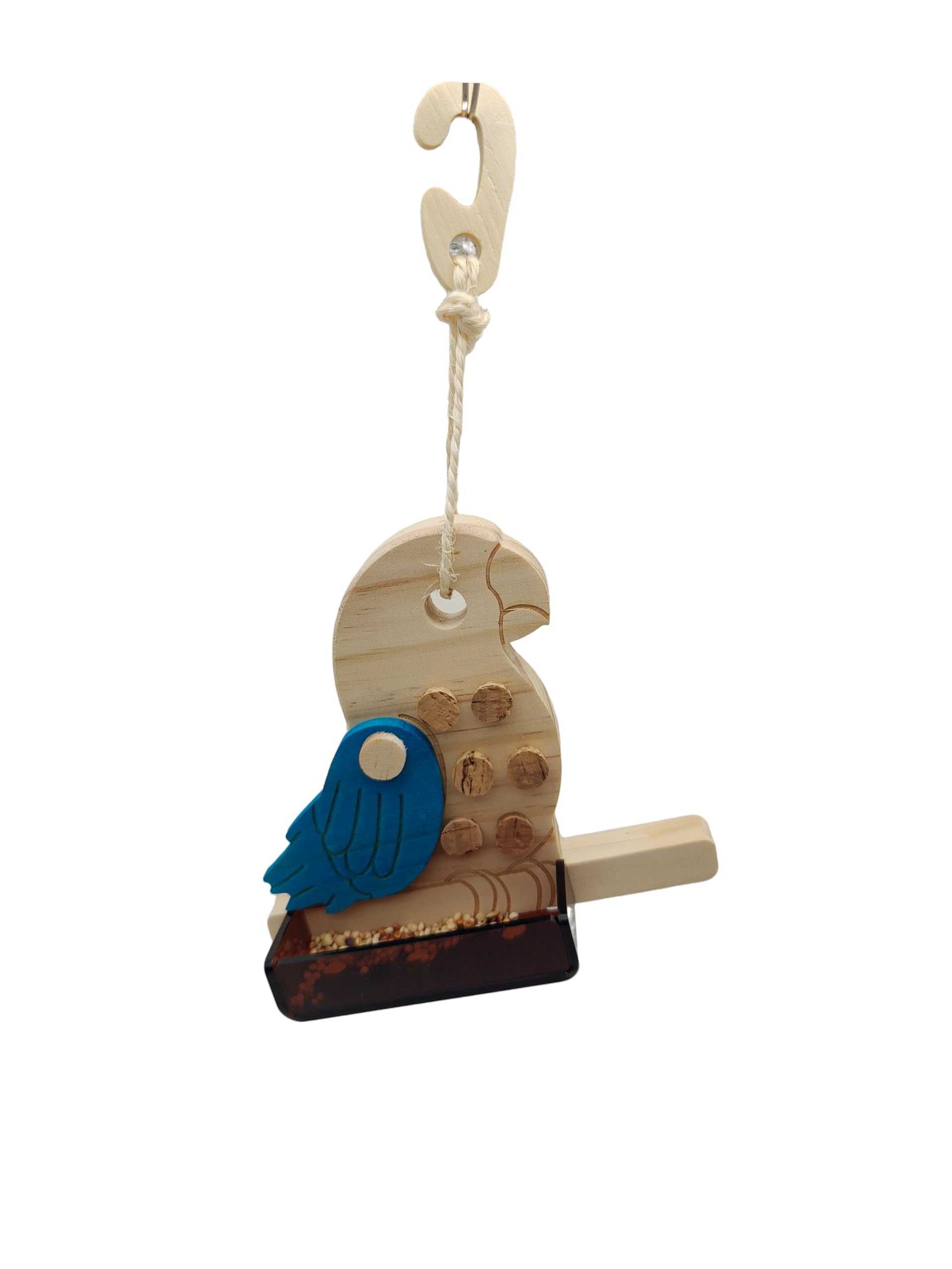 4-in-1 Wooden Parrot Foraging Toy, Natural Cork Puzzle Feeder with Teal Acrylic Bowl, Interactive Food Hiding Game for Conures and Cockatiels, Includes 12 Replacement Corks - image 3