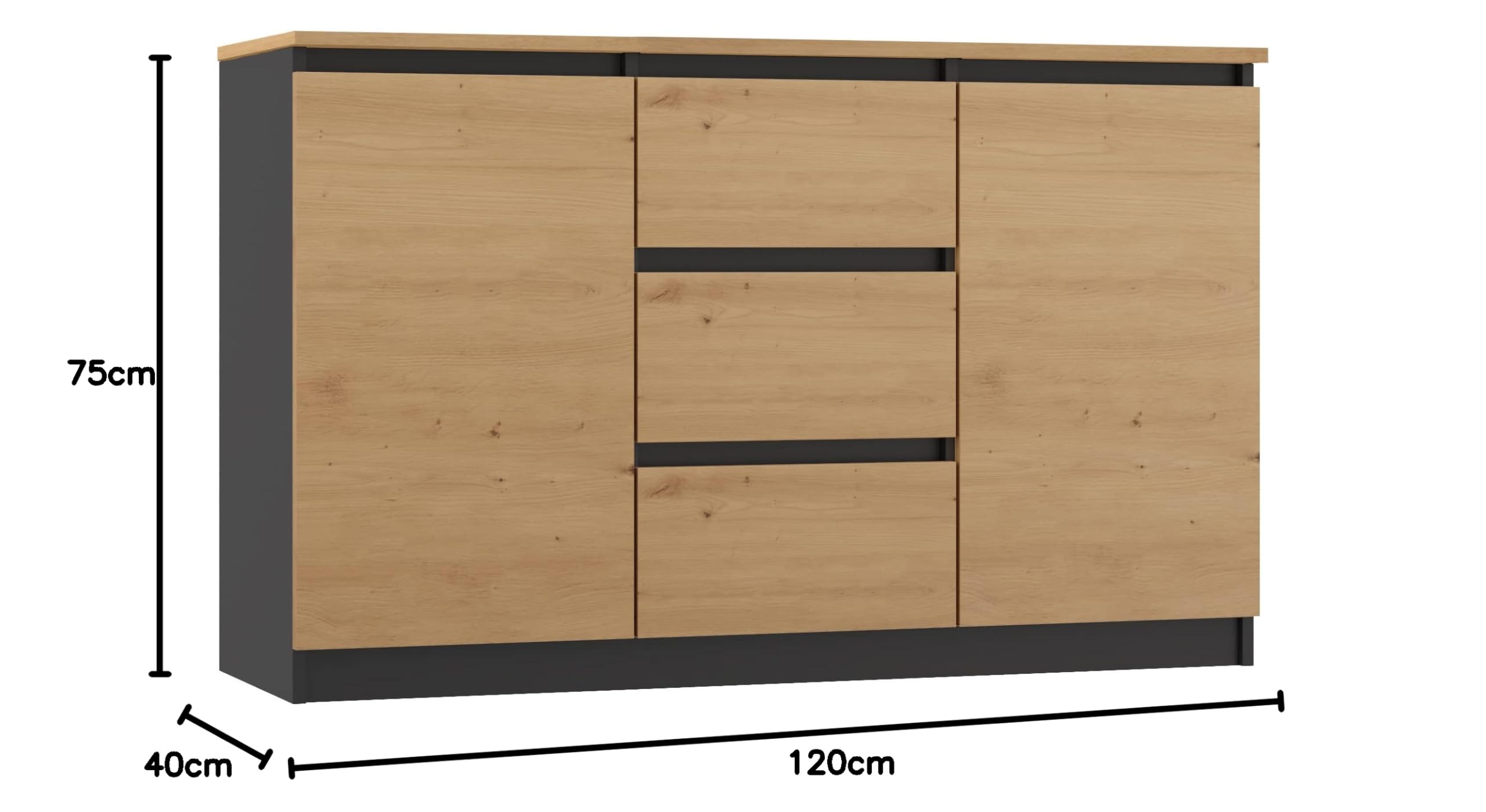 CDF Kommode Anthrazit Artisan 2 Türen 3 Schubladen Komode & Sideboards Schubladenkommode Sideboard 75 cm Hoch Wohnzimmer Komodenschrank 40x120x75 für Schlafzimmer Arbeitszimmer Flur Schubladenschrank