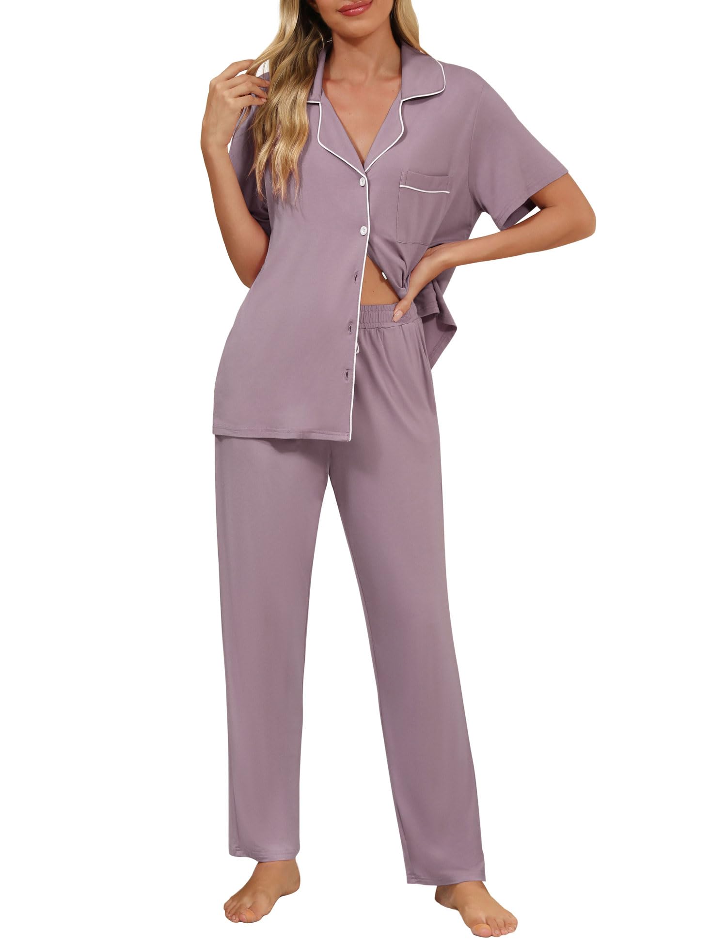 Senert Womens 2 Piece Pajamas Set Button Down Top and Pants Soft Sleepwear