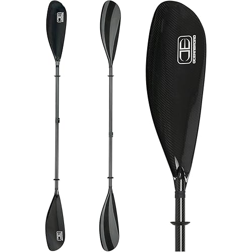 OCEANBROAD Full Carbon Fiber Adjustable Kayak Paddle Lightweight with Wing Blade, 82in-86in/210cm-220cm, 2-Piece, with Paddle Bag and Paddle Leash, Black