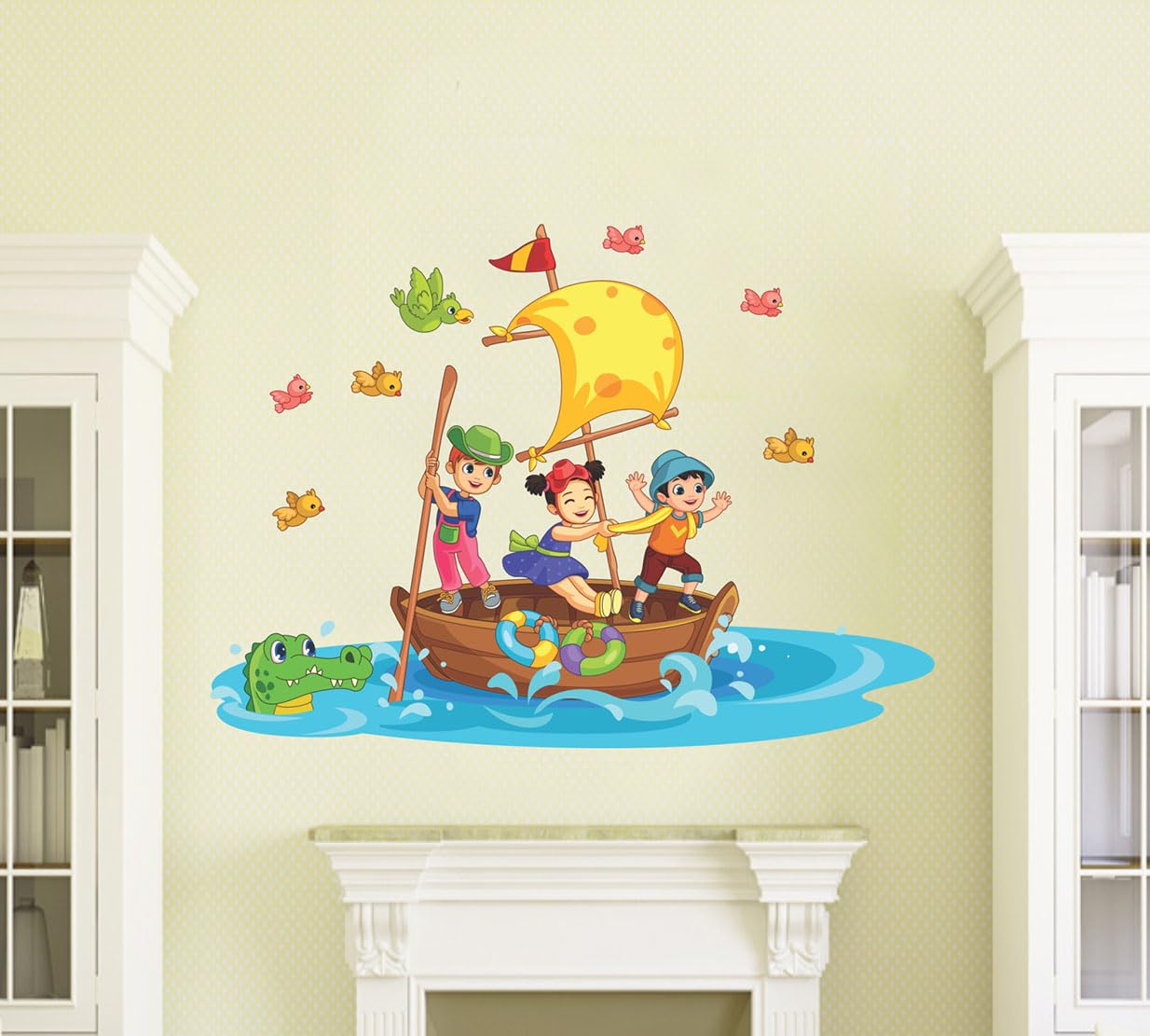 Merical Kids on the Boat Wall Sticker (61 x 84 cm) | Cute Kids Adventure Theme Self-Adhesive Peel & Stick Wall Décor for Home, Kids Room, Bedroom, Living Room & Hall-image-14