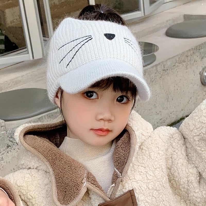 Ponytail Knitted Beanie for Kids - Visor Warm Winter-Hat Messy Bun Sport Hat for Little Girls (for Ages 2-7)3