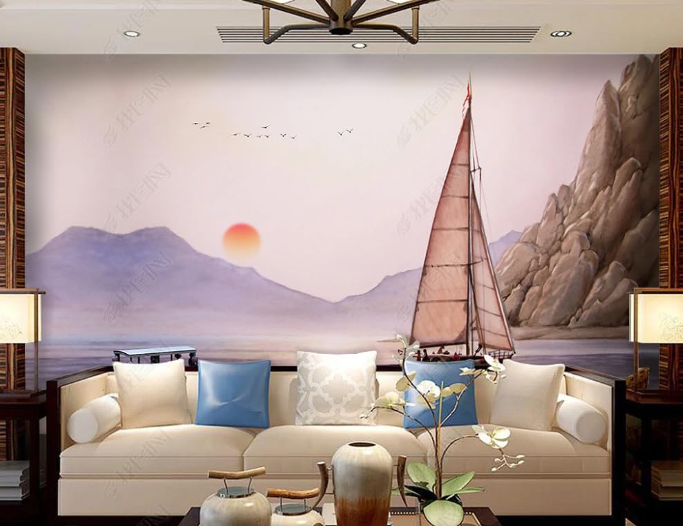 Papier peint intissé voilier pour masquer un grand mur blanc