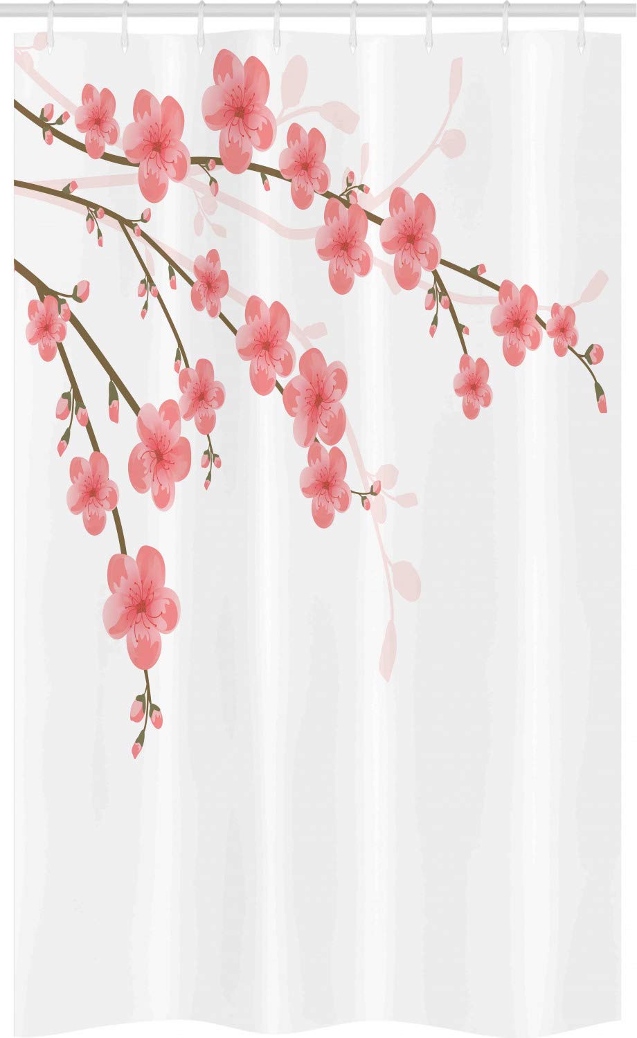 ABAKUHAUS Floral Stall Shower Curtain, Cherry Blossom April Springtime Romantic Feminine Illustration Artwork Soft Colors, Fabric Bathroom Decor Set with Hooks, 120 x 180 cm, Green Pink — image 1