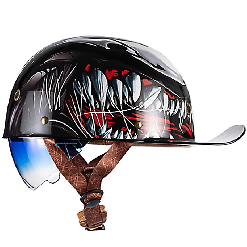 Motorrad Halbhelm, Halbschalenhelm mit Farbverlauf Blaue GläSer, Baseballmütze-Helm ECE-Zulassung Motorradhelm Baseball Cap mit Atmungsaktiven Poren Schnellverschluss
