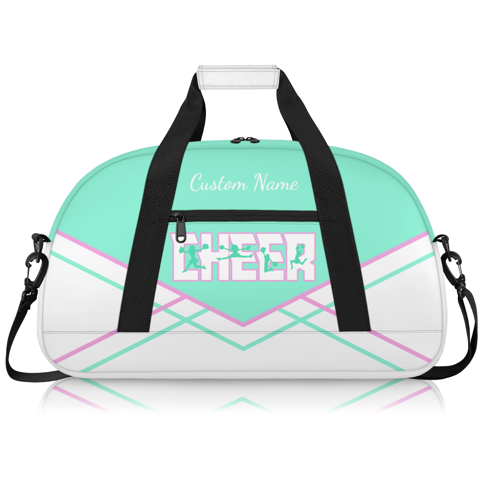 Personalised Cheerleading Duffel Bag for Girls | Custom Name Waterproof Sports Bag for Cheer, Gym & Travel | Cheerleader Team Gifts Bag with Adjustable Shouler Strap, Cyan Pink White