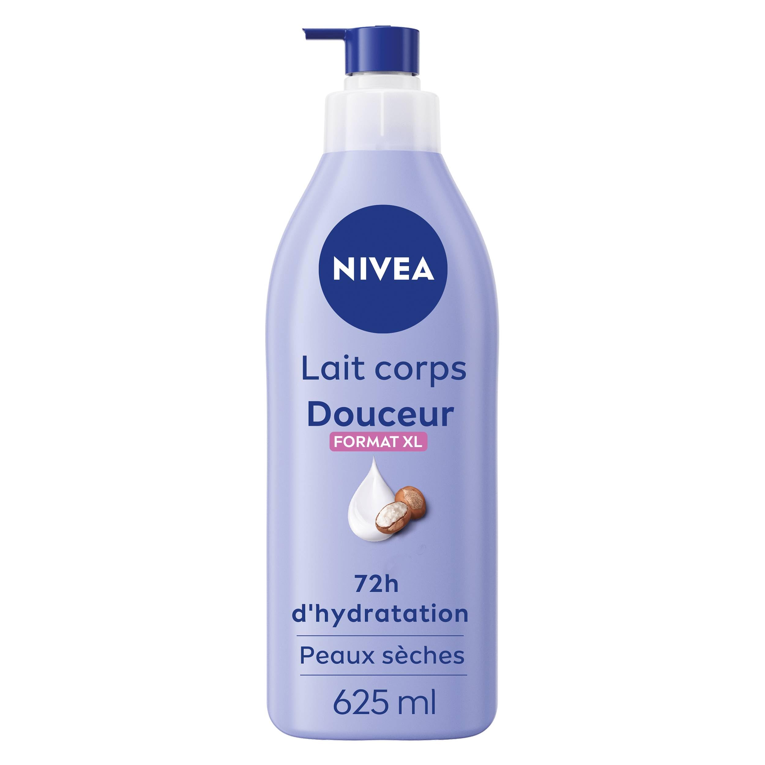 NIVEA Lait corps Hydratant Douceur 72h (1 x 625 ml) — Crème hydratante à l'Acide Hyaluronique pur & Beurre de karité — Soin pour le corps avec sérum hydratant nourrissant peaux sèches