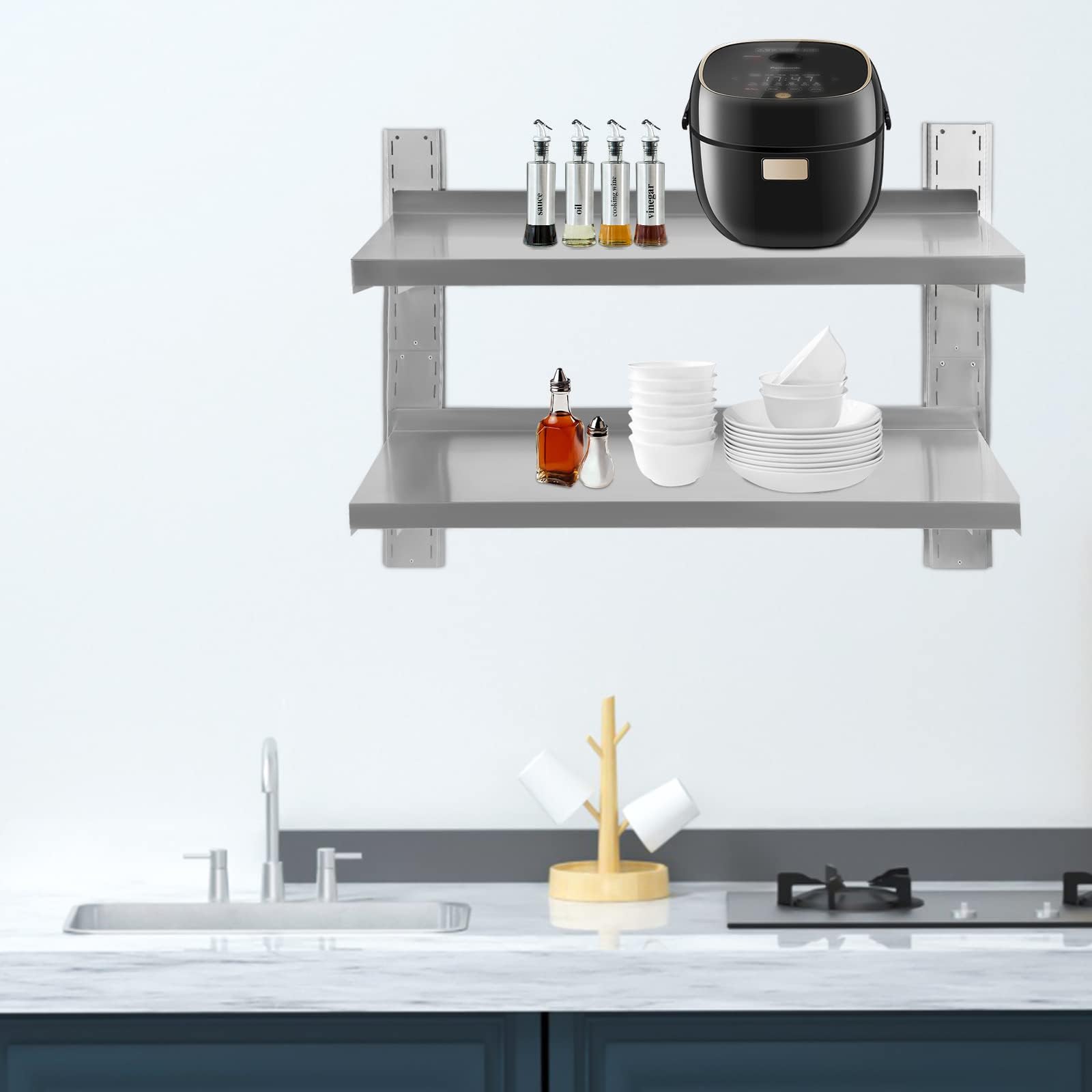 YIYIBYUSWall-Mounted Shelf,Stainless Steel Wall Shelf Commercial (39.4 * 12.6 inch)